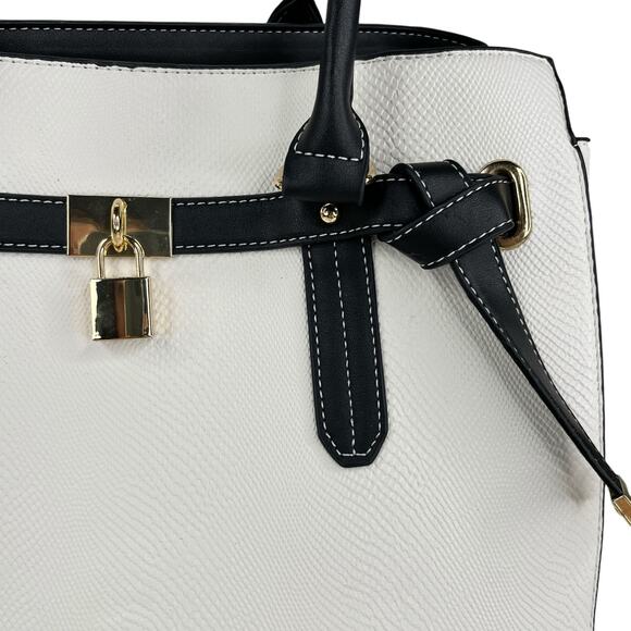 Adrienne Vittadini Madison Avenue Collection Satchel Lock White Black - Picture 9 of 16
